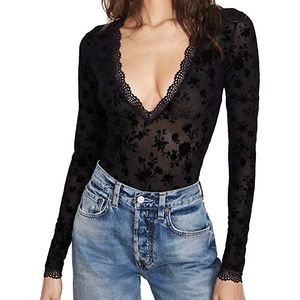 NWT Free People Black Deep VNeck Bandeaus Bodysuit